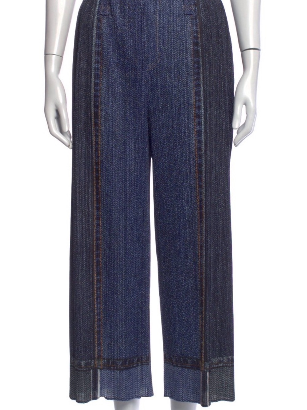Issey Miyake Pleats Please Wide-Leg Dark Blue Denim Transfer Trompe L’oeil Pants